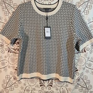 Adrianna Papell Black and Cream Crew Neck Sweater M